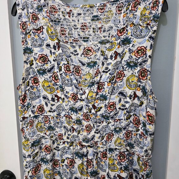 Floral Sleeveless Midi Dress Lightweight V-Neck Tiered Ruffle Hem Boho - Picture 2 of 8